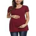 thumbnail image 1 of Femmes Enceintes T-Shirt Rayé Imprimé Manches Courtes Col Rond Grossesse Chemises Tops, 1 of 5