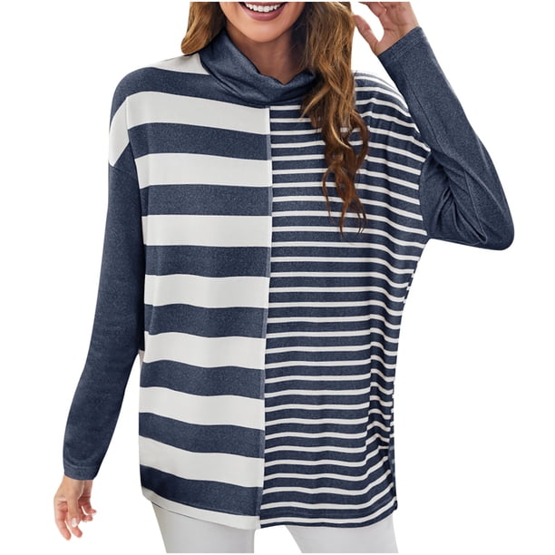 Blusa superior de camisa de costura a rayas con jersey de manga larga informal a la moda para mujer Fridja FKASFK3521