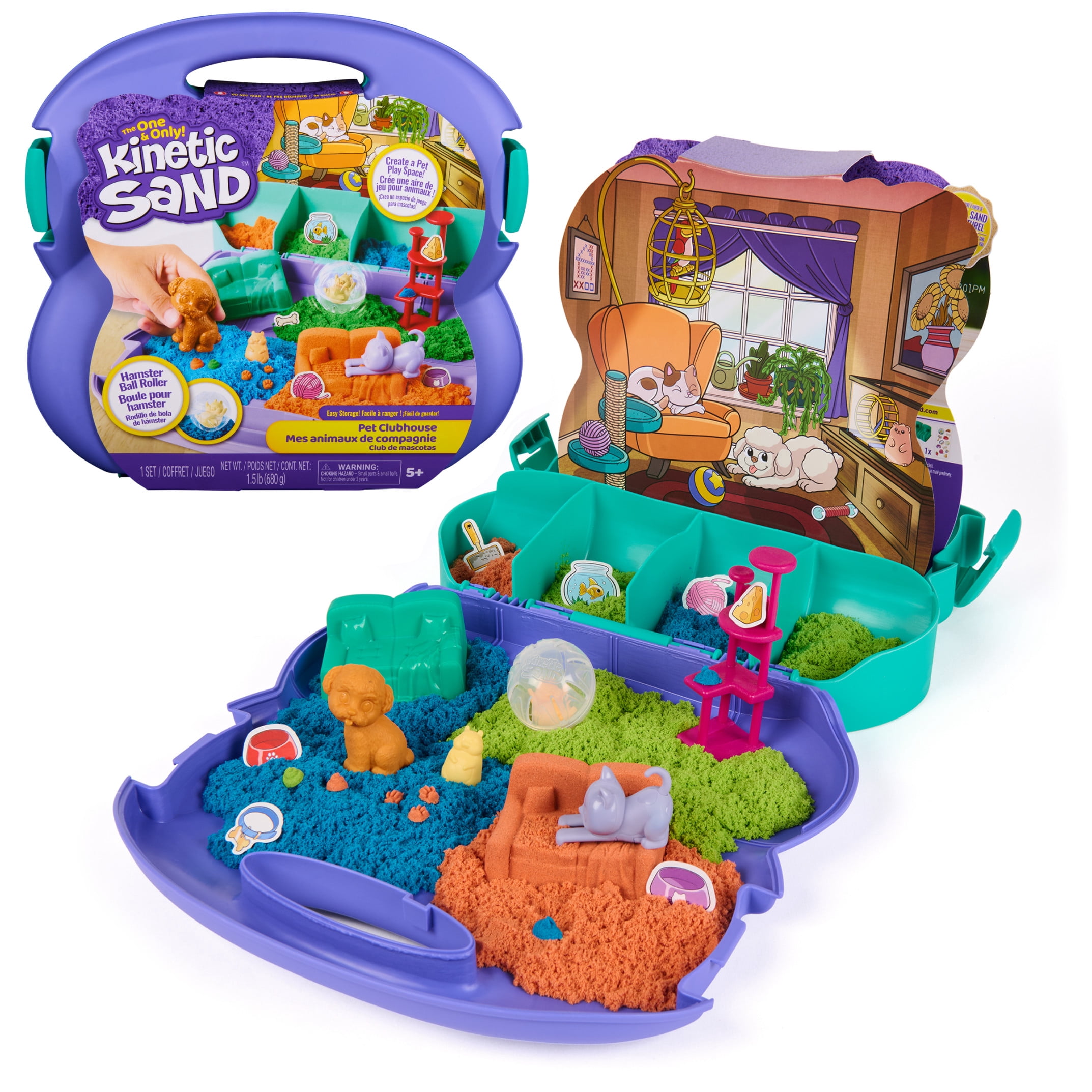 Kinetic Sand Sandbox Kit with 1lb Purple Sand, 3 Molds, Sensory