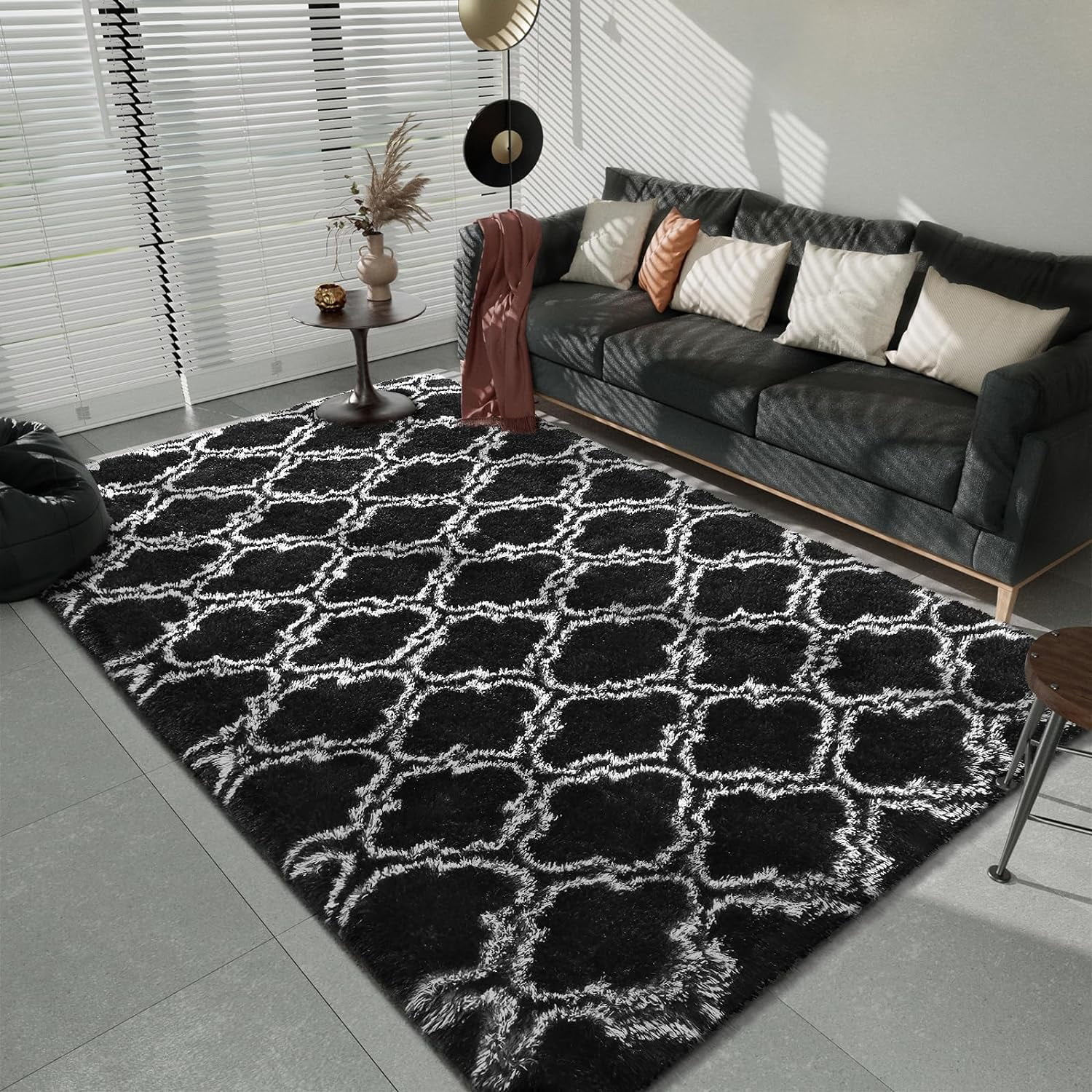 Lochas Shag Area Rug Geometric Plush Fluffy Rugs Soft Moroccan Carpet for Bedroom Living Room Floor Mat Home Decor,4x6ft,Black/White