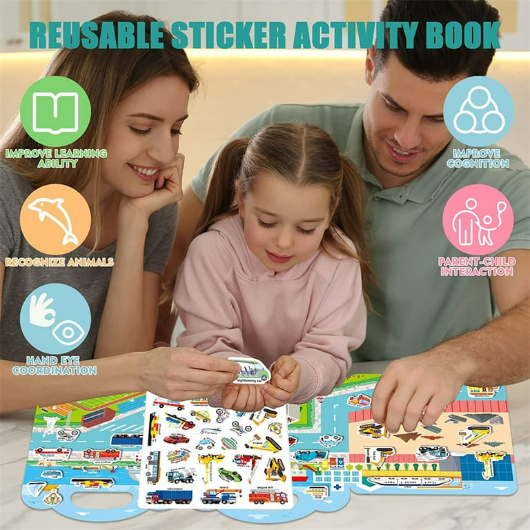  Sticker Book for Kids Ages 4-8, Reusable Sticker Books  Educational Toys Learning Books, Space, Vehicles and Dinosaurs Stickers  Book for Toddlers Kids Birthday Gifts, 3 Set : Toys & Games