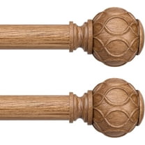 Wood Curtain Rods for Windows 48 to 84 Inch, Boho Vintage Decorative 1 Inch Adjustable Heavy Duty Curtain Rod, Rustic Farmhouse Drapery Pole with Netted Imitation Wood Grain Finials