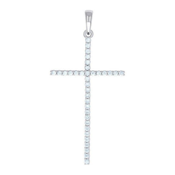 925 Sterling Silver Mens Cubic Zirconia Cross Religious Charm Pendant 58.7x28mm Wide Necklace for Men