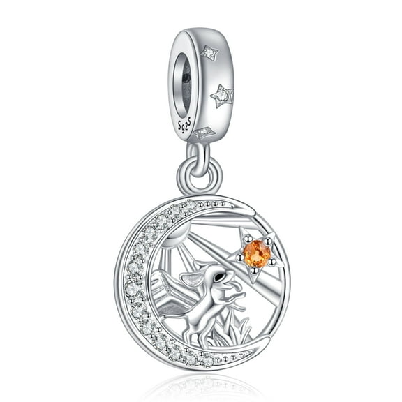 925 Sterling Silver Dog On Moon Dbouble Pieces Dangle Charm for Women Charm Bracelet & Necklaces