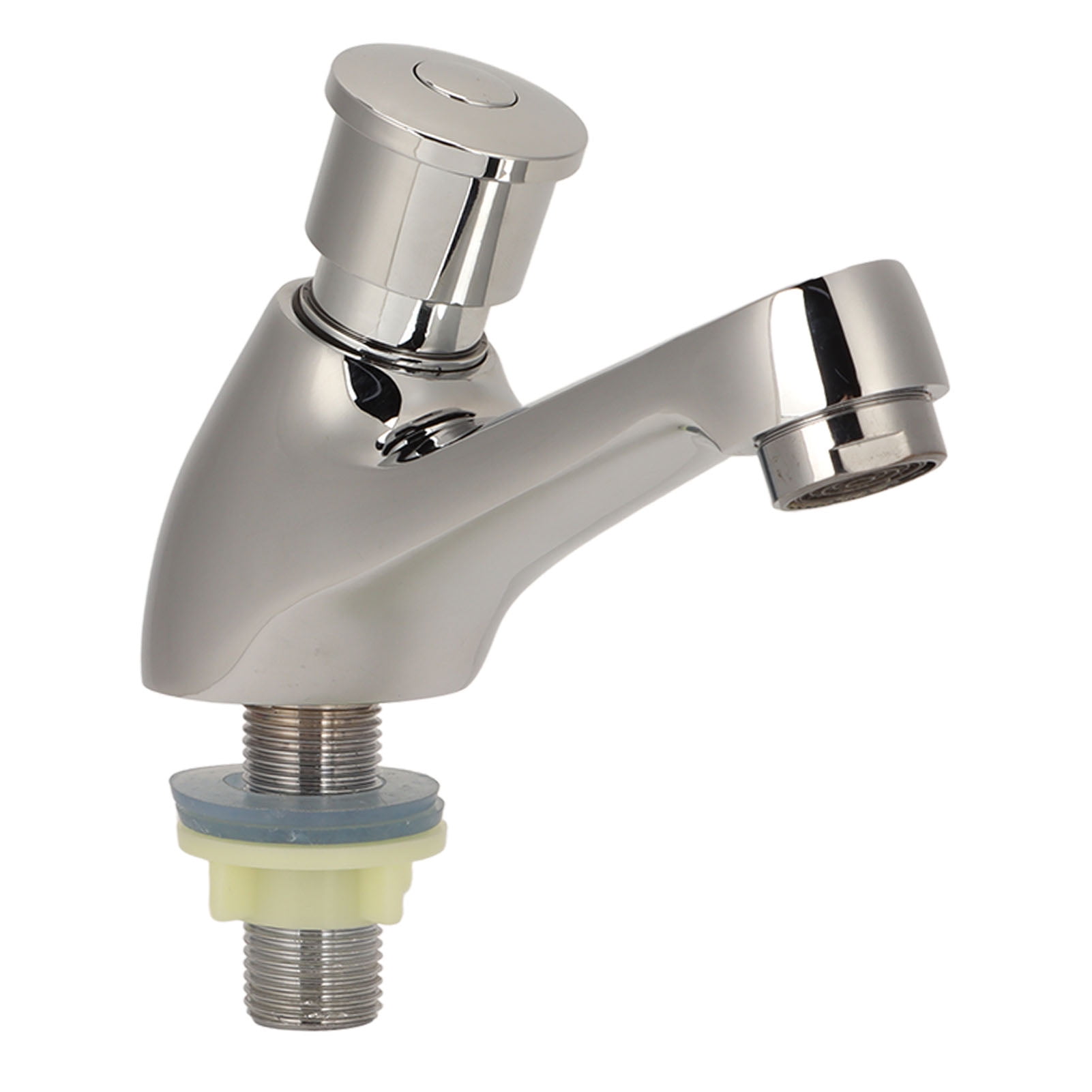 Riousery Time Delay Silver Faucet Single Tube Cold Water Basin Taps G1/2 Thread Copper Bathroom Sink Push Button Faucet Hardware 5.51 inches / 14 cm For Home Kitchen Hotel Washroom