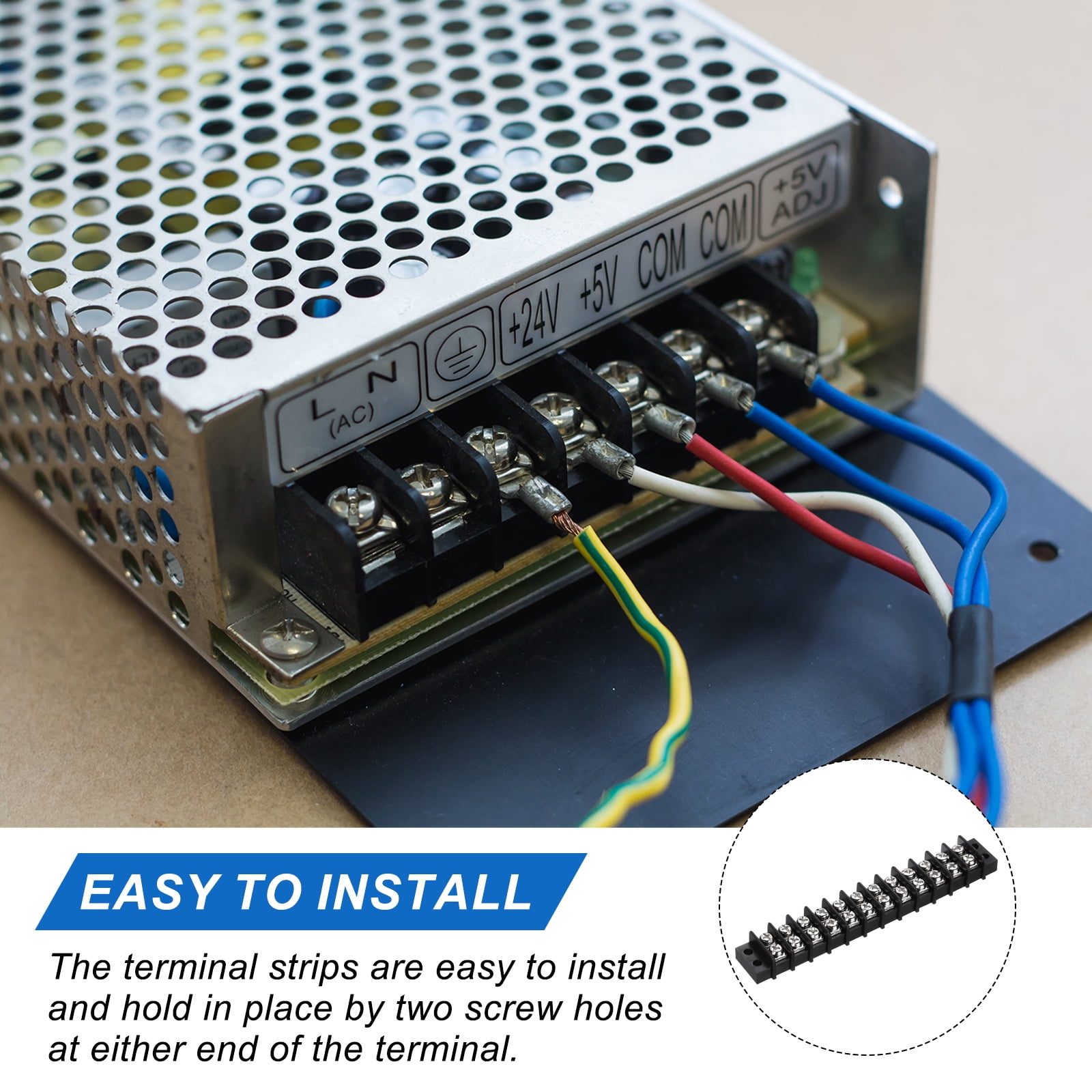 Uxcell 5Pcs Terminal Block 300V 20A Dual Rows 12P Terminals Barrier PA66 with 120Pcs 16A Heat Shrink Wire Fork Connector