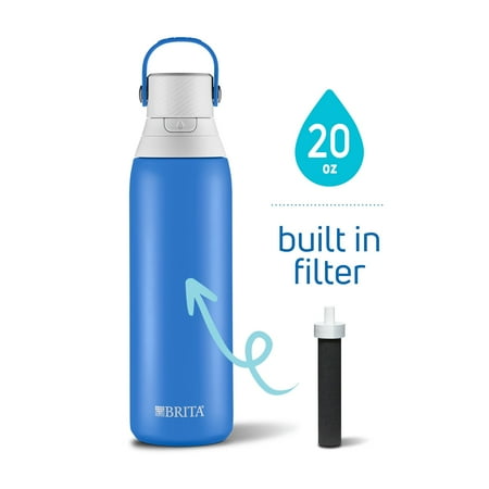 Brita 20 Ounce Premium Filtering Water Bottle with Filter - Double Wall Insulated Stainless Steel Bottle - BPA Free -...