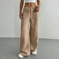 thumbnail image 6 of Corduroy Pts for Women Casual waist Buttoned Stretchy Loose Fit Wide Leg Pts with Pockets, 6 of 19