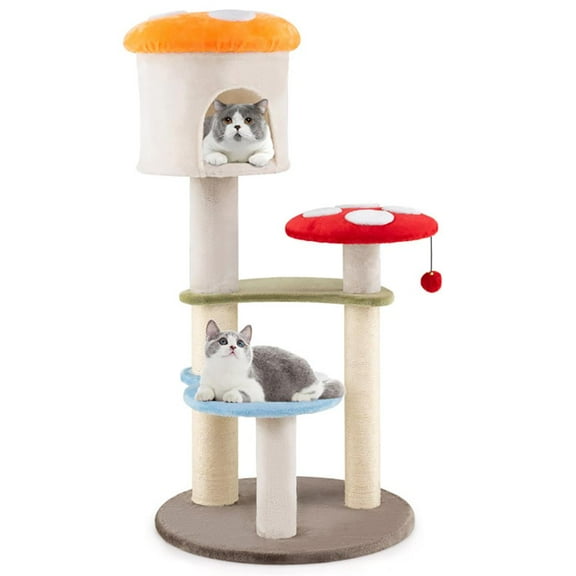 GVN Cat Tree Tower, Cat Tree, Cute Mushroom Cat Tree with Sisal Scratching Posts Top Condo and Padded Platforms-Multicolor