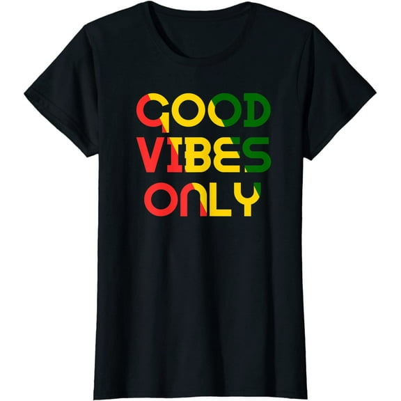 Good Vibes Only Rasta Reggae Roots Clothing Tee Flag T-Shirt Black Tee