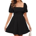 thumbnail image 1 of Vestido JKMNAO, corto, casual, de verano, manga abullonada para mujer, negro, 1 of 5