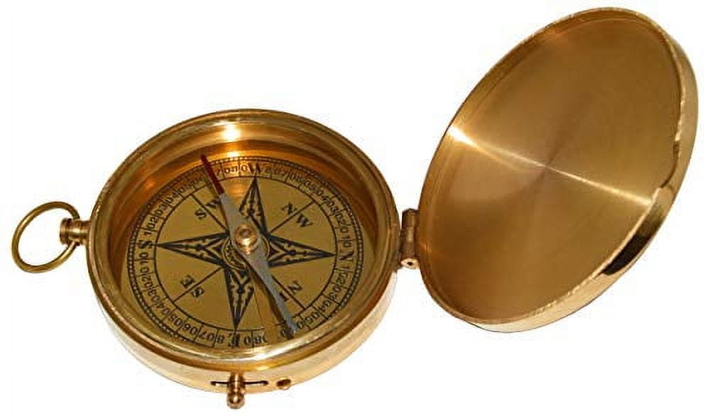 Large 4" Brass Compass with Rosewood Storage Box, Fully Functional Nautical Pirate Cosplay Costume Decoration