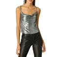thumbnail image 6 of INSPIRE CHIC Women's Cowl Neck Sparkly Metallic Spaghetti Strap Camisole Party Top XL Silver, 6 of 7
