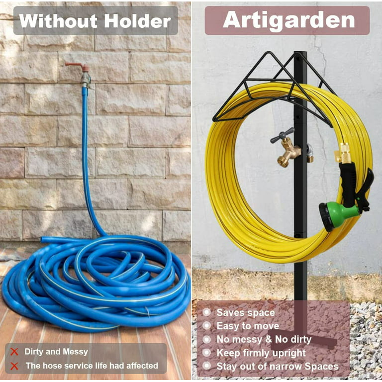 Artigarden Garden Hose Holder Stake with Brass Faucet - Free Standing Metal Water Pipe Stand Heavy Duty Storage Hanger Organizer for Outdoor Lawn & Ya