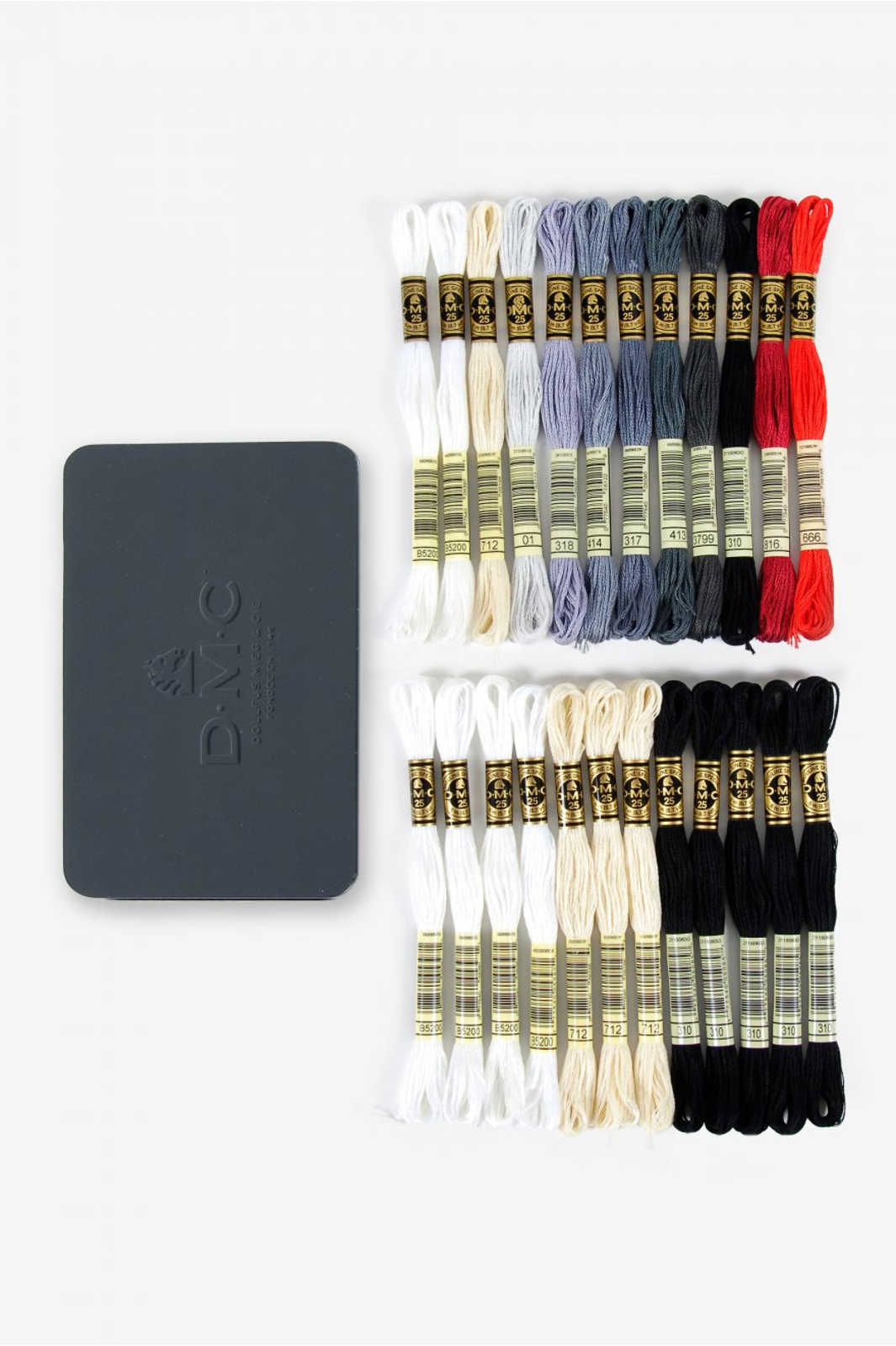 DMC Mouliné Special Collector’s Black Tin Embroidery Floss - Set of 24, Monochrome Colors