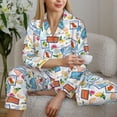 thumbnail image 6 of Uemuo Summer Stamp Pattern Womens Pajama Sets,PJ Set for Women,Pajamas for Women Logo,Long Sleeve Pajama Set for Women,Soft Long Sleeve Top With Pants-Medium, 6 of 9