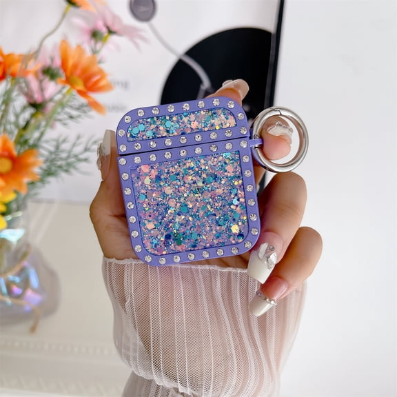 Luxury Earphone Case for AirPods Pro 2 Glitter Rhinestone Protective Cover for Airpods 3 2 1 Hard Shining Case with Ring (PURPLE,for AirPods 1 2)