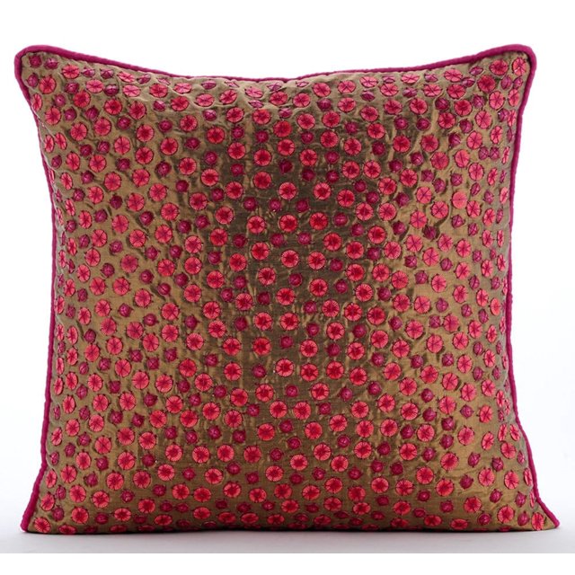 Funda de almohada con lentejuelas texturizadas en rosa dorado, 30 x 30 cm (12 x 12 pulgadas), de seda Zari, cuadrada, bordada a mano, dorada, moderna - Calidez y amor