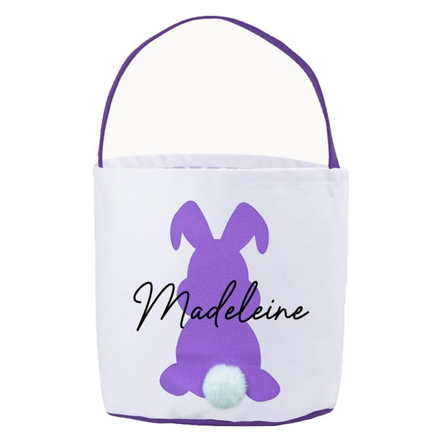 Harpily Home Textile Storage Personalized Easter Baskets Custom Name Easter Bunny Basket Large Capacity Thickened Bottom Great for Easter Egg Games Easter One Size