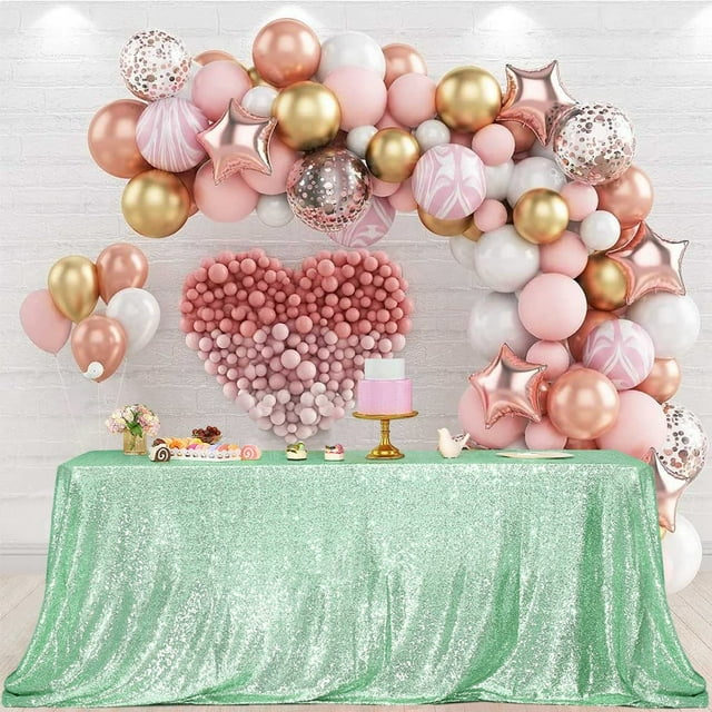 GFDYREE Sequin Tablecloth, Wedding, Dinning Table, Rectangular, 90"x132", Mint Green