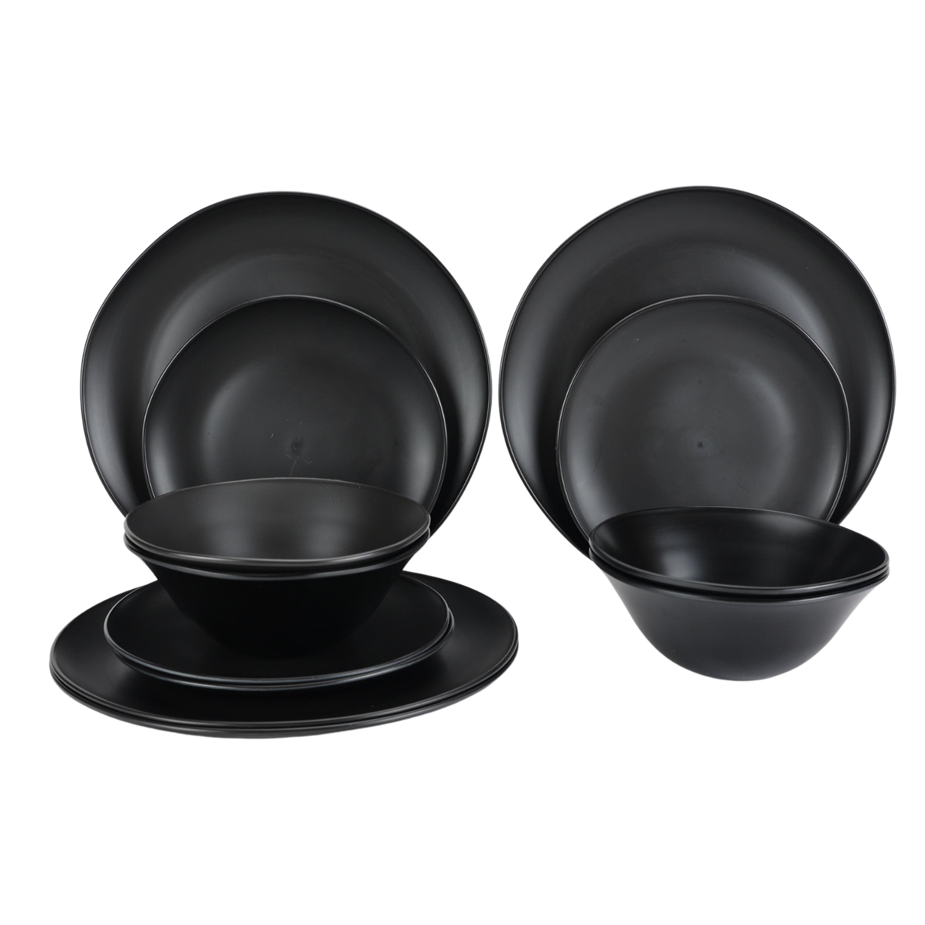 (4 pack) Mainstays Black 12-Piece Eco-Friendly Recycled Plastic Dinnerware Set