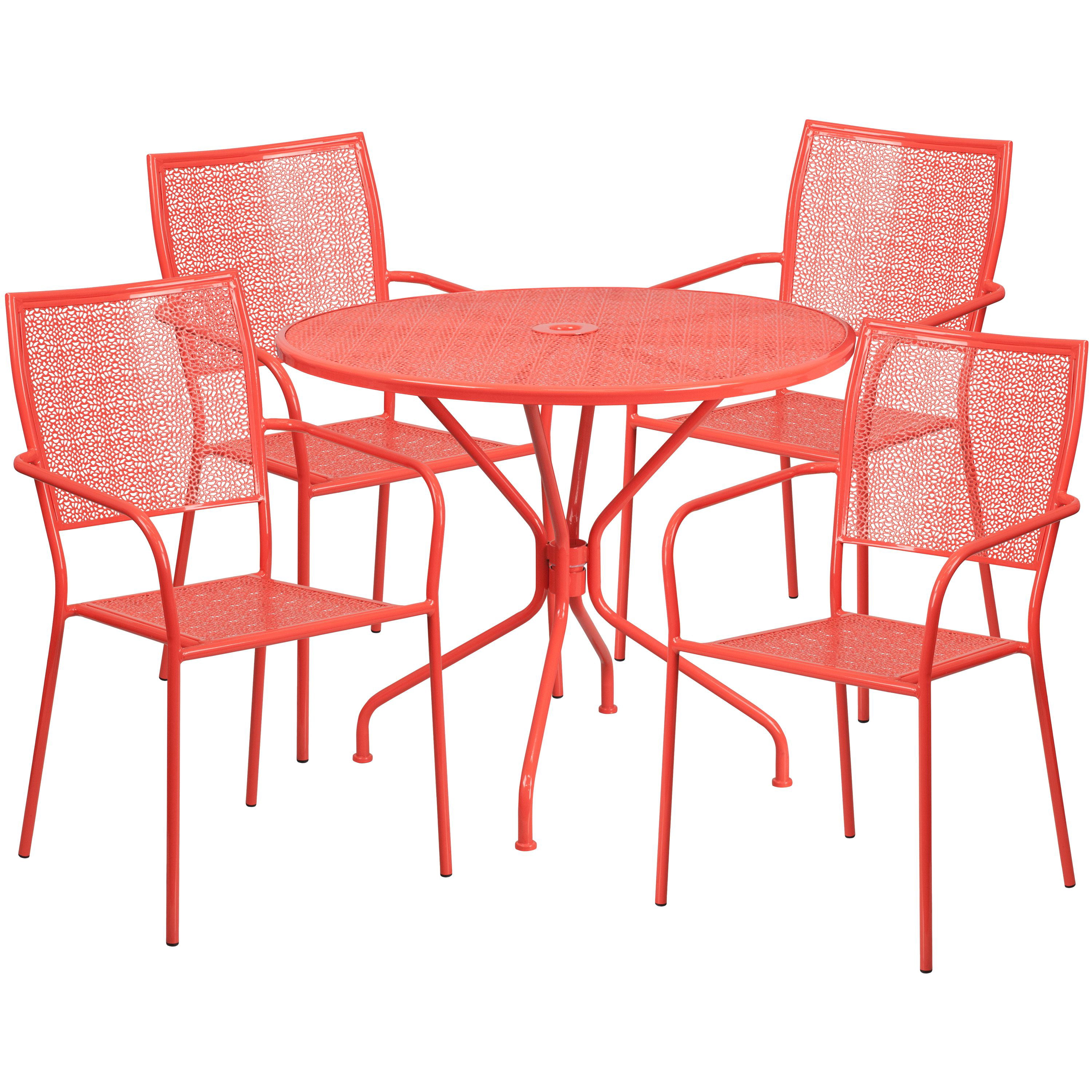 35.25/'/' Round Indoor-Outdoor Restaurant Patio Table in Coral Steel Metal