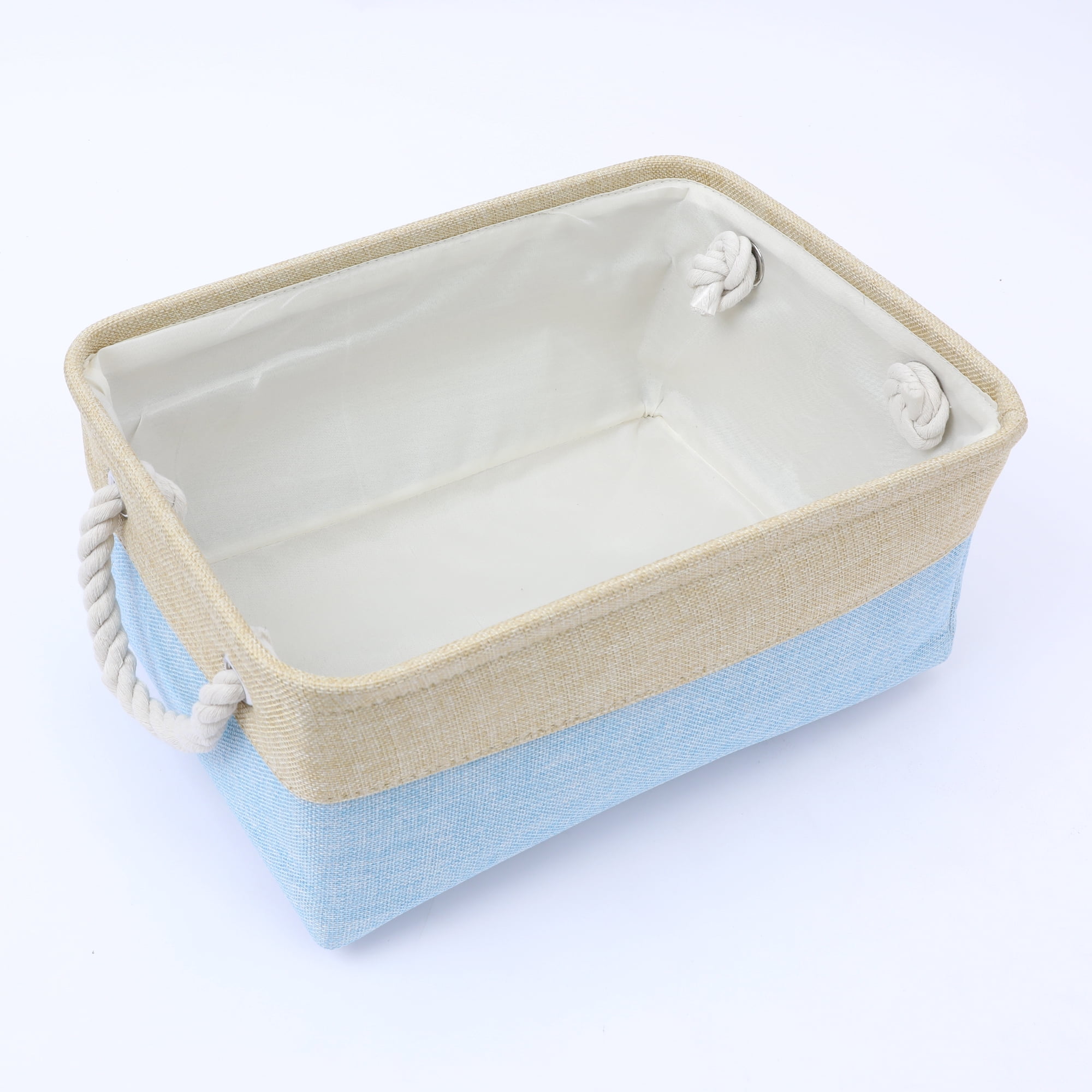Unique Bargains Storage Bin with Handle Fabric Cube Light Blue/Brown 14*10*6.5in