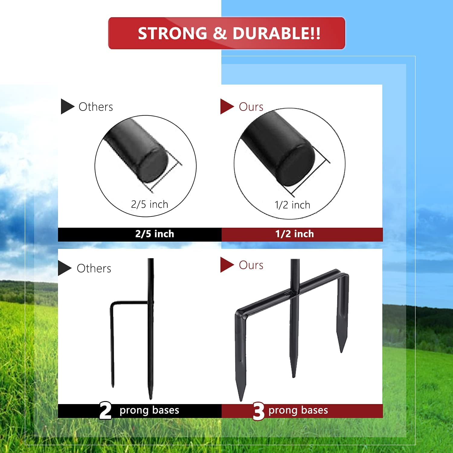 2 Pack Shepherd Hook Adjustable Height 31/24/16’’ 1/2 inch Thick Use at Weddings, Hanging Solar Lights, Lanterns, Bird Feeders, Metal Hanger Hook (Black, 31 inch). U.S. Patent.