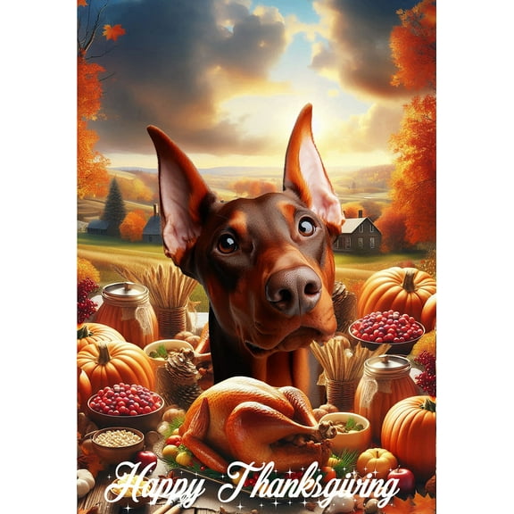 Doberman Red Cropped - Best of Breed Thanksgiving Outdoor Garden Flag 12" x 17" Mailbox Flag Dog Flag