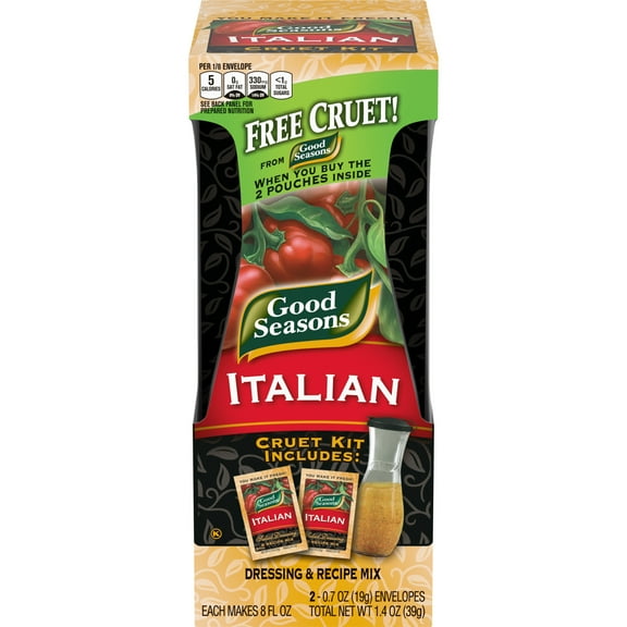 Good Seasons Italian Dressing & Recipe Seasoning Mix with Free Cruet Kit, 2 ct Packets