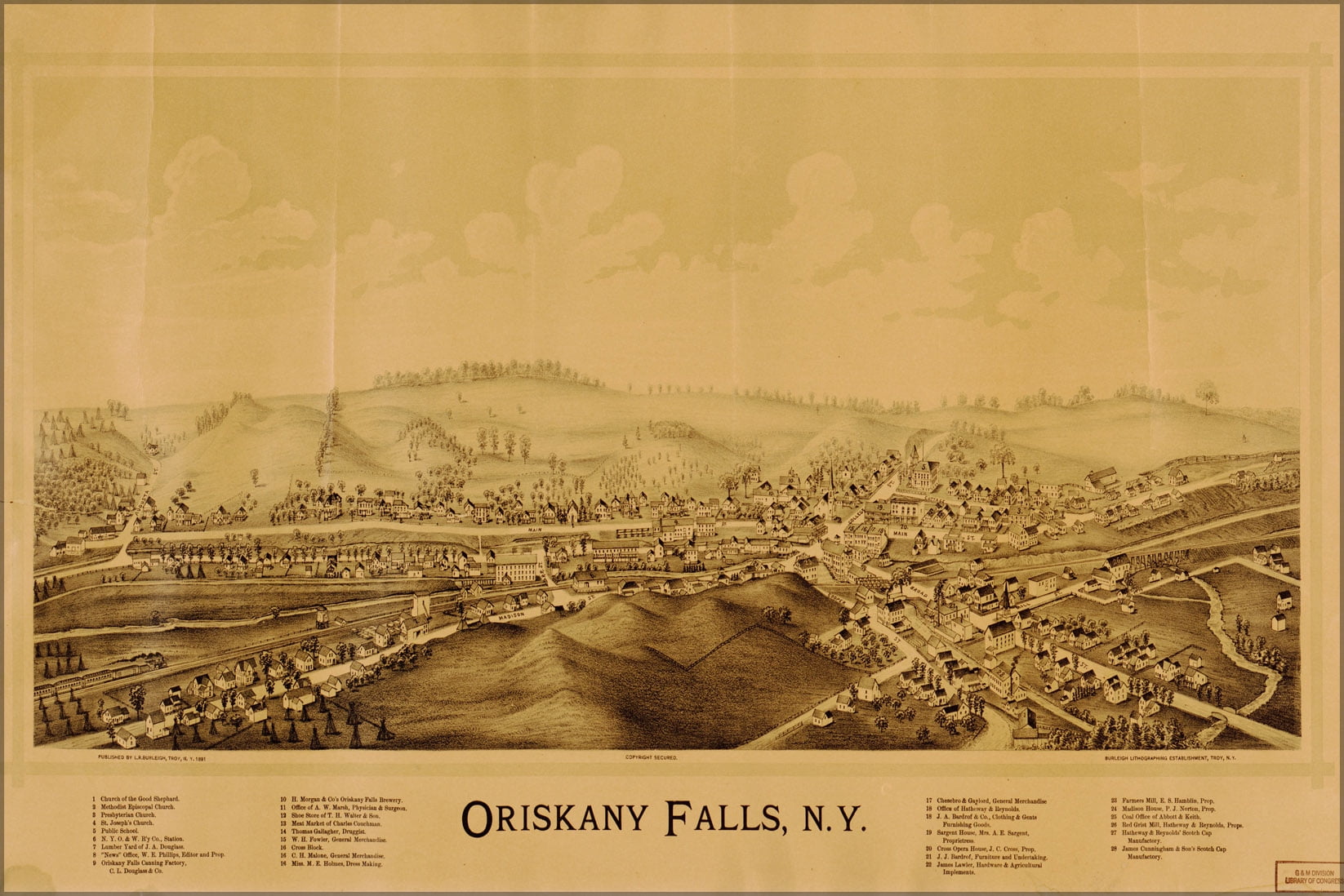 24"x36" Gallery Poster, map of Oriskany Falls new york 1891