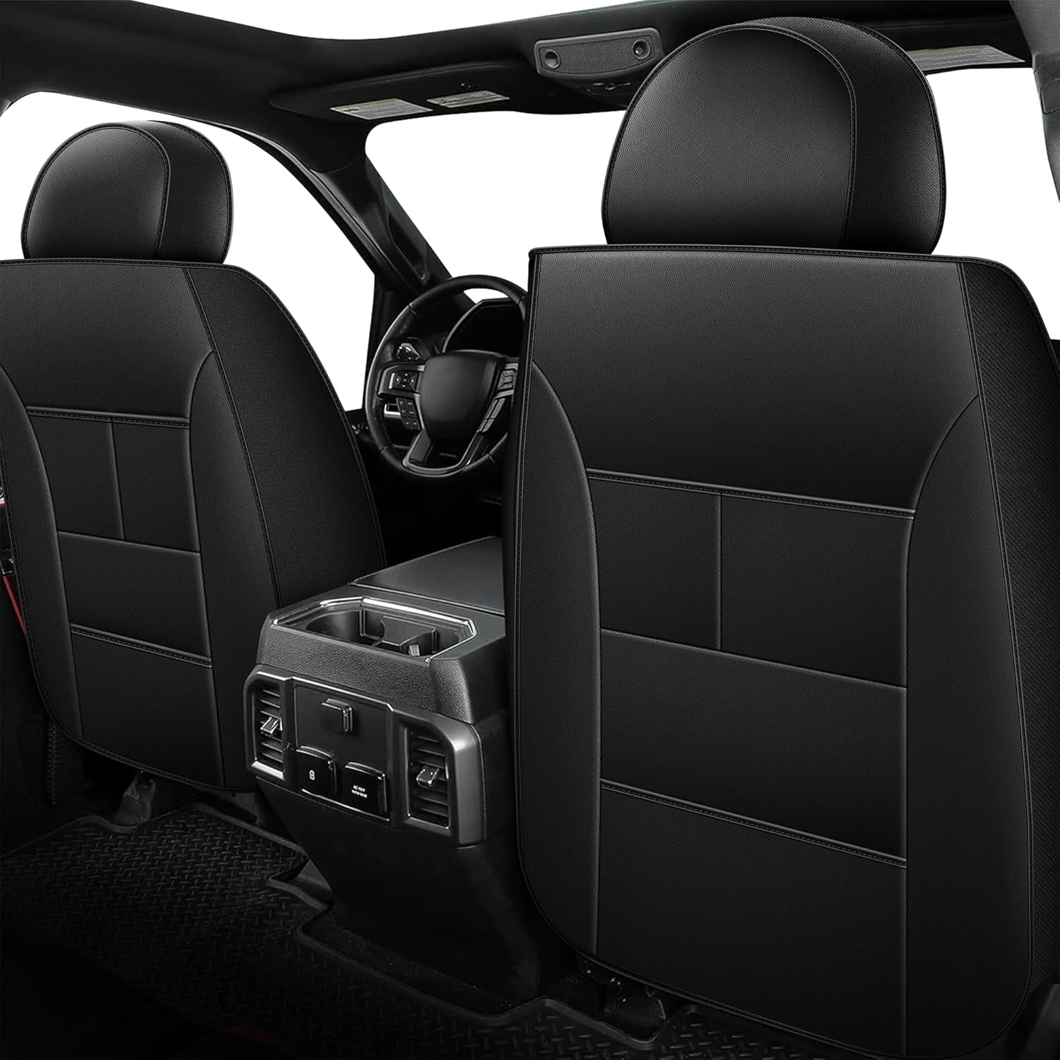 Ford F150 Seat Covers for 2009-2025 - F250/F350/F450 2017-2025: 5 Seat Full Set Faux Leather Truck Seat Covers Car Cushion (Black)