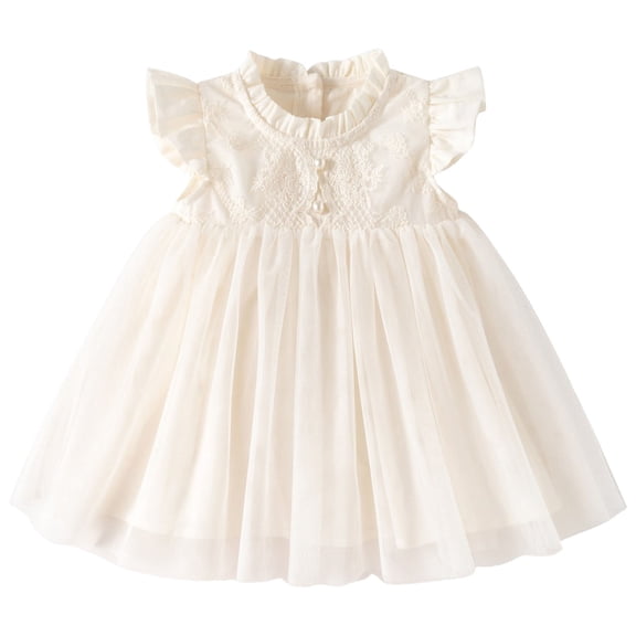 Tigivemen Toddler Baby Girl Summer Dress with Lace Stylish Ruffle Flutter Sleeve Princess Dresses Party Outfits for Girls Size 3-6 Months