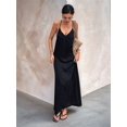 thumbnail image 4 of Women's V-Neck Sleeveless Backless Maxi Solid Suspender Robe Dress for Party Summer Black M, 4 of 10