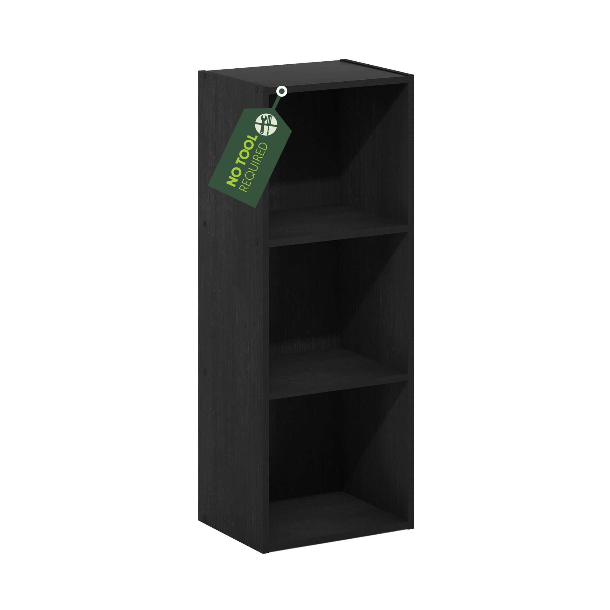 Furinno PASIR 3-Tier Open Shelves Bookshelf 9 x 12 x 32 in Darkwood
