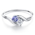 thumbnail image 3 of Gem Stone King 10K White Gold Round Blue Tanzanite and White Topaz Ring for Women (0.40 Cttw, Round 3.5MM, Gemstone December Birthstone, Size 9), 3 of 6