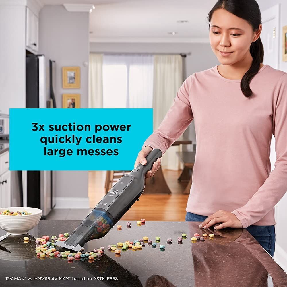 BLACK+DECKER 12V MAX* Dustbuster Cordless Hand Vacuum AdvancedClean with Charger, Filter and Brush Crevice Tool, HLVC320J01