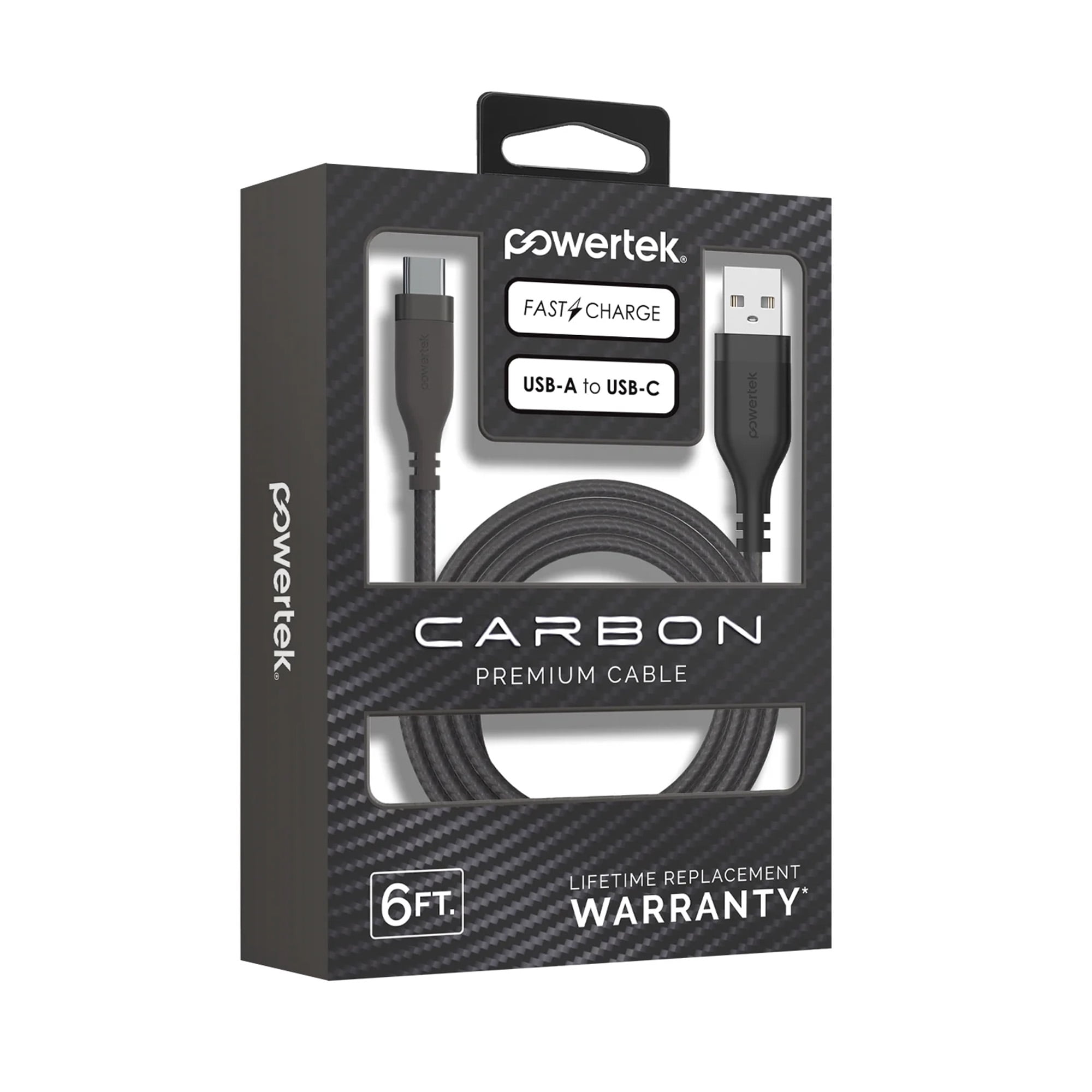 Powertek USB-A to USB-C (Type-C) Charging Cable, Carbon Design Texture, 6 ft, Grey