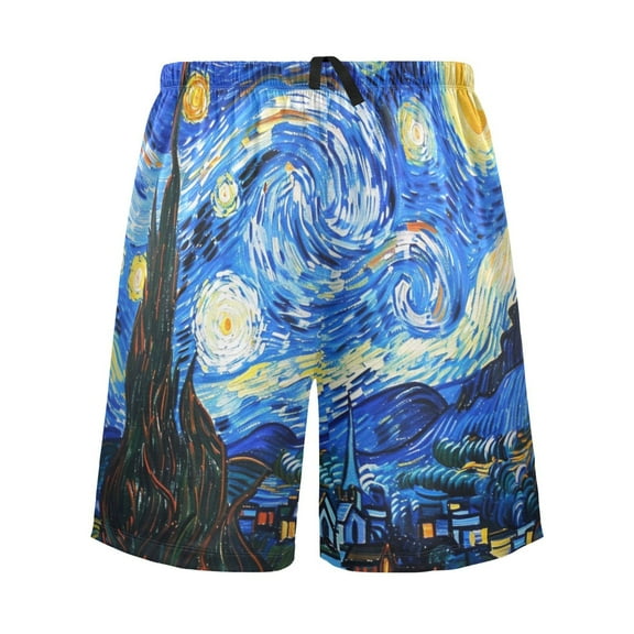 joogoo Mens Swim Trunks Oil Paint Starry Night Pattern Beach Shorts Drawstring Elastic Waist Swimwear Bathing Suits L