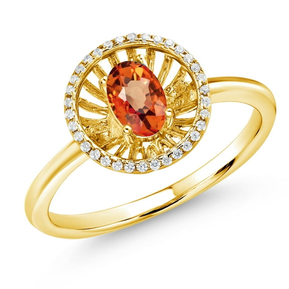 Gem Stone King 18K Yellow Gold Plated Silver Orange Sapphire Ring for Women (1.03 Cttw, Oval 6X4MM, Gemstone September Birthstone, Size 6)