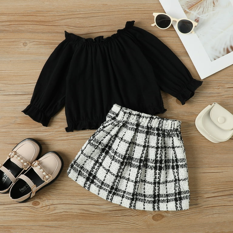 Black and white top plaid toddler skirt