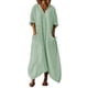 thumbnail image 3 of TaTaai Women's Loose Fit Maxi Dress Solid Color V-Neck Three-Quarter Sleeve Linen Feel with Pocket Detail Irregular Hem Casual Gift, 3 of 7