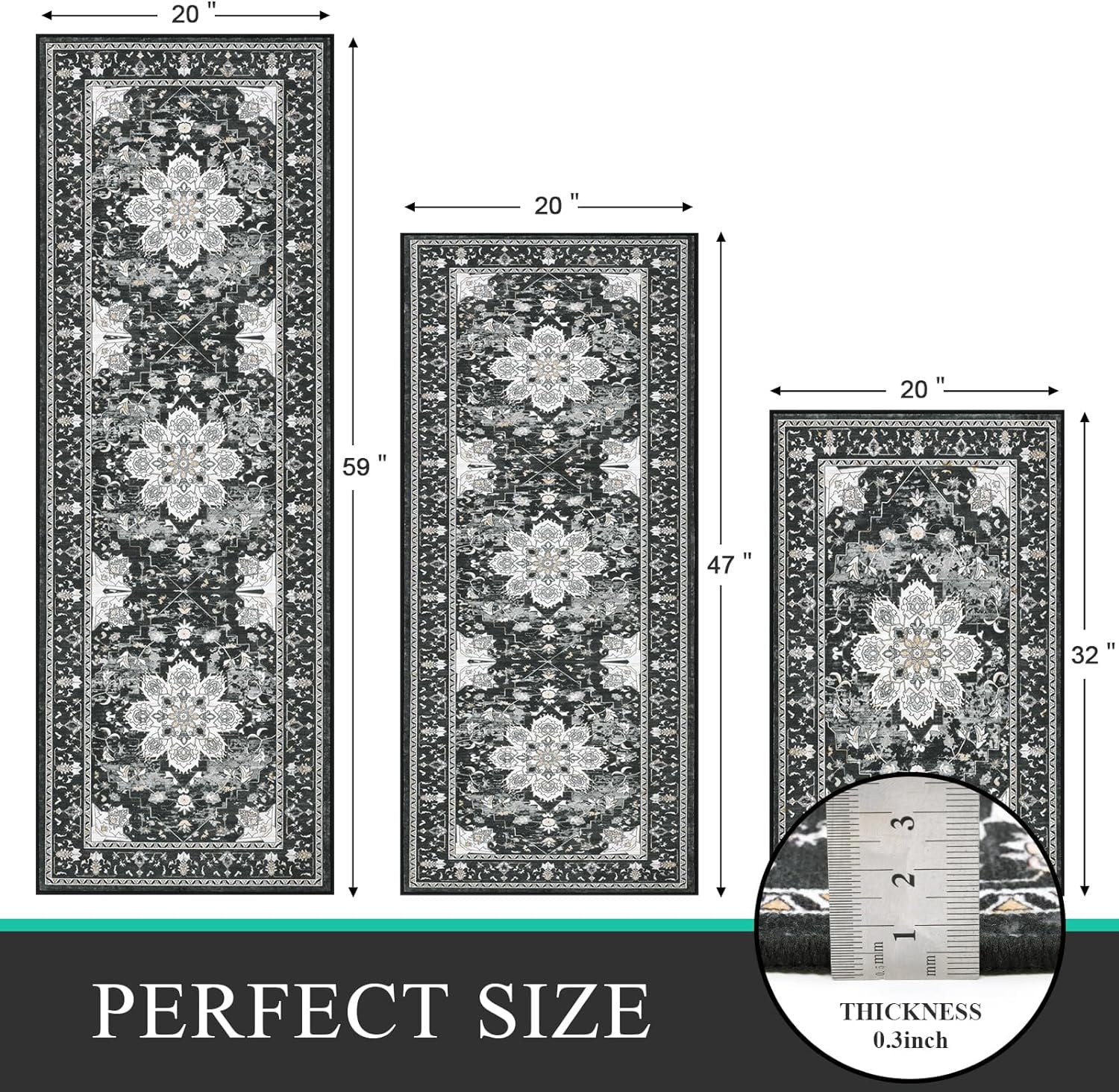 Kitchen Rug and Mat, Yamaziot Boho Kitchen Rug Set of 3, Non Slip Washable Farmhouse Floor Mat Hallway Runner, Laundry Room Carpet
