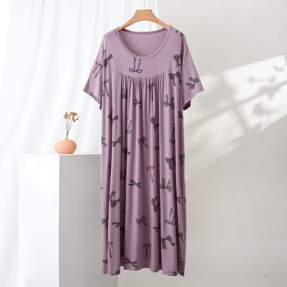 Karight Womens Short Sleeve Nightgown Cat Print Casual Loose Fit Midi Sleep Dress Soft Loungewear Nightshirt with Pockets