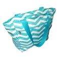 thumbnail image 3 of Large Multi - Pocket Fashion Zipper Top Beach Bag Tote - Custom Embroidery Available Aqua Chevron, 3 of 3