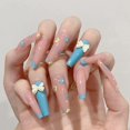 thumbnail image 1 of Linda flor prensa en uñas ataúd uñas postizas largas arco brillante diseñado cubierta completa bailarina uñas postizas artificiales puntas para mujeres y niñas 24 piezas, 1 of 7