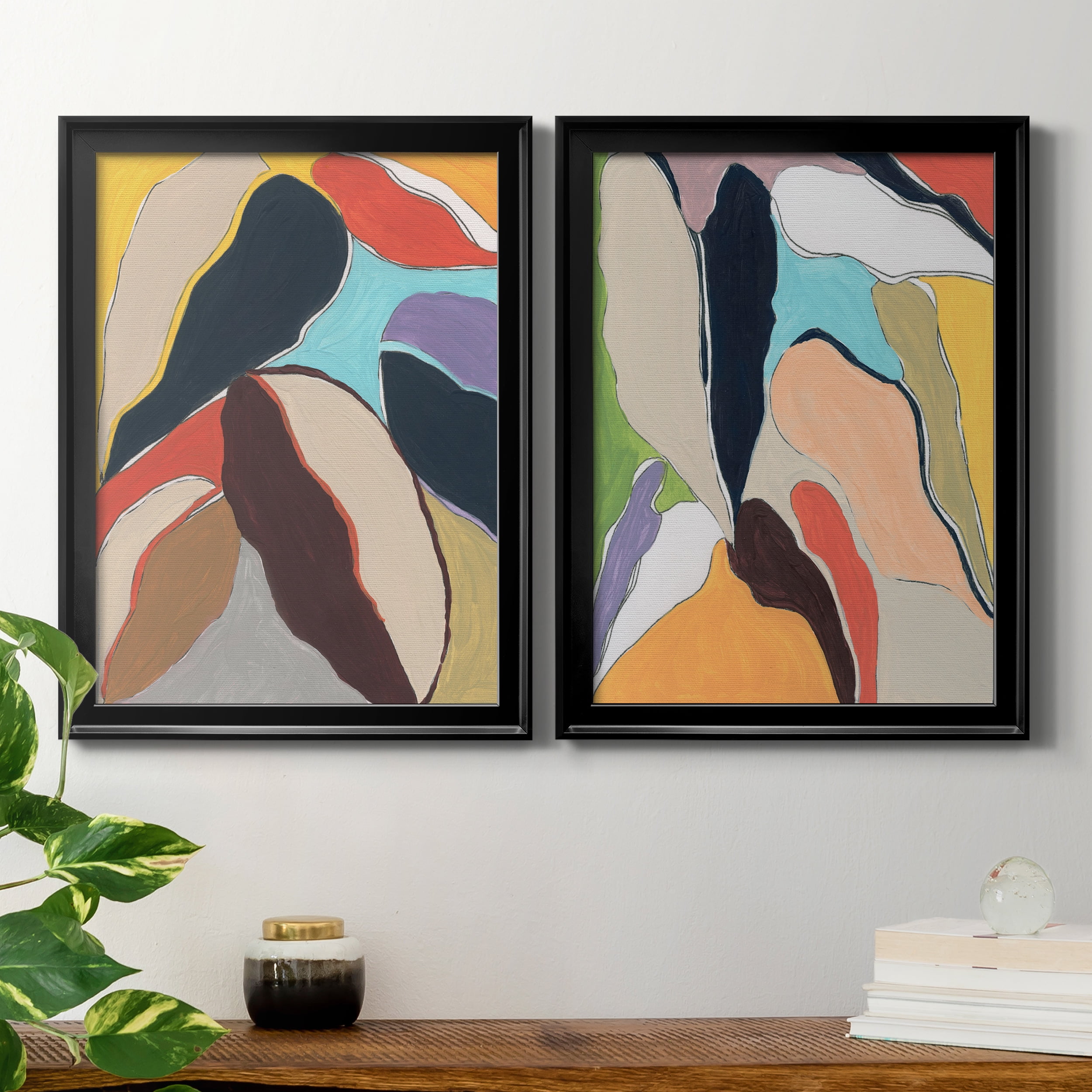 2 Piece Set Botanical Revisit I Premium Framed Canvas - Ready to Hang - 18.5 x 24.5 Each - Black Frame