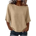 thumbnail image 2 of TGSLY Women's Linen Tops Lightweight Soft Crew Neck Elbow-Length Sleeve Blouses Relaxed Fit Dressy Casual Curved Hem Shirts XXXL, 2 of 6
