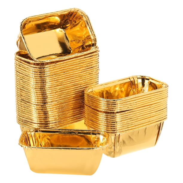 Uxcell 50 Pcs Forros para Cupcakes de Aluminio de Doble Cara, Muffins a Prueba de Grasa para Decoración de Fiestas de Boda y Cumpleaños, Dorado (Rectángulo)