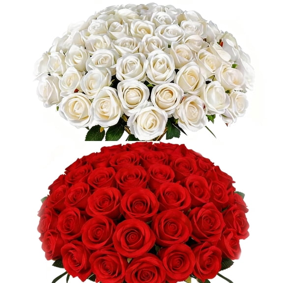 Armscye 80 Pcs 20.5" Artificial Silk Roses Bulk - Velvet Fake Flowers for Wedding Bouquet, Bridal Centerpiece, Mother's Day, DIY Home Decor (Red White)